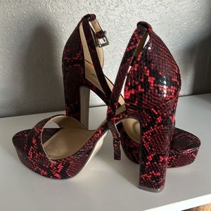 Size 7.5 Red Faux Snakeskin Platform Heels
